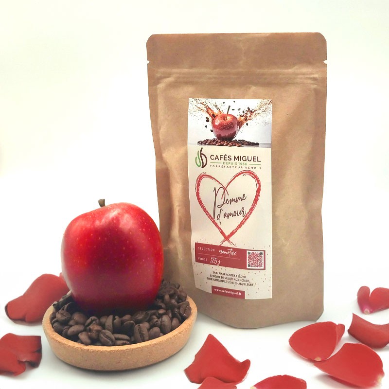 Café en grain ou café moulu aromatisé de la saint-Valentin à la pomme  d'amour